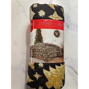 Madison Layne Collection Holiday Sparkle Quilt Queen King Size  Black Gold